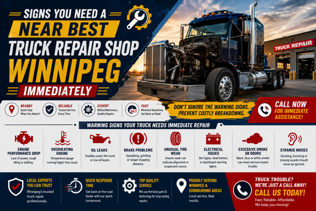 Affordable truck repair shop Winnipeg inspecting a heavy-duty diesel truck for mechanical problems