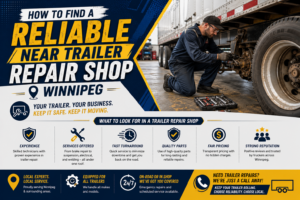 Experienced mobile trailer mechanic Winnipeg performing on-site brake and suspension repairs on a commercial trailer in Winnipeg, Manitoba.