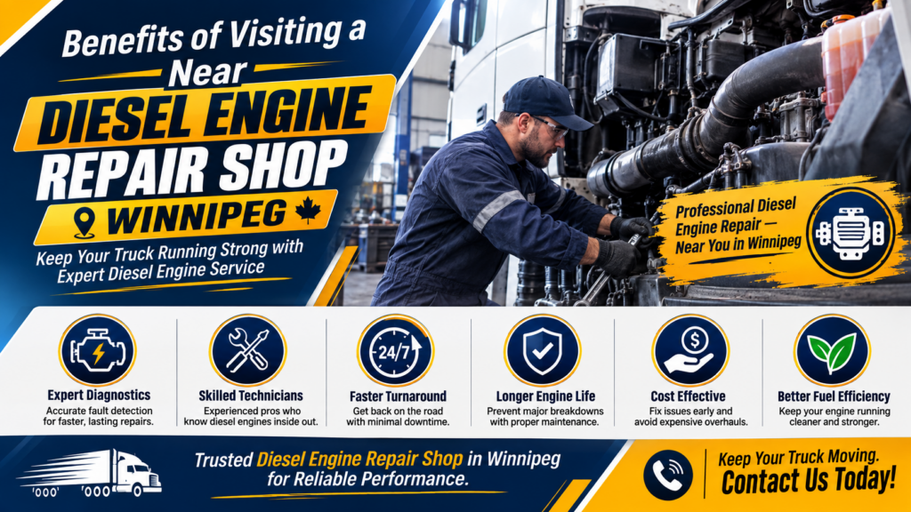 Diesel mechanic Winnipeg inspecting a heavy-duty truck engine