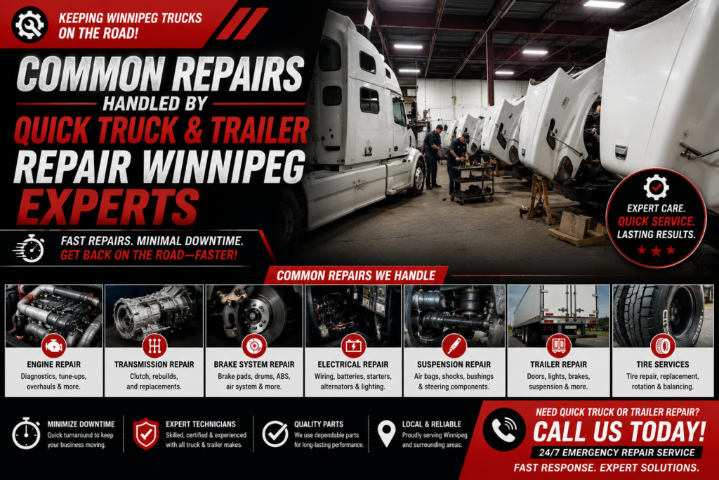 Truck repair shop Winnipeg technicians servicing a commercial truck